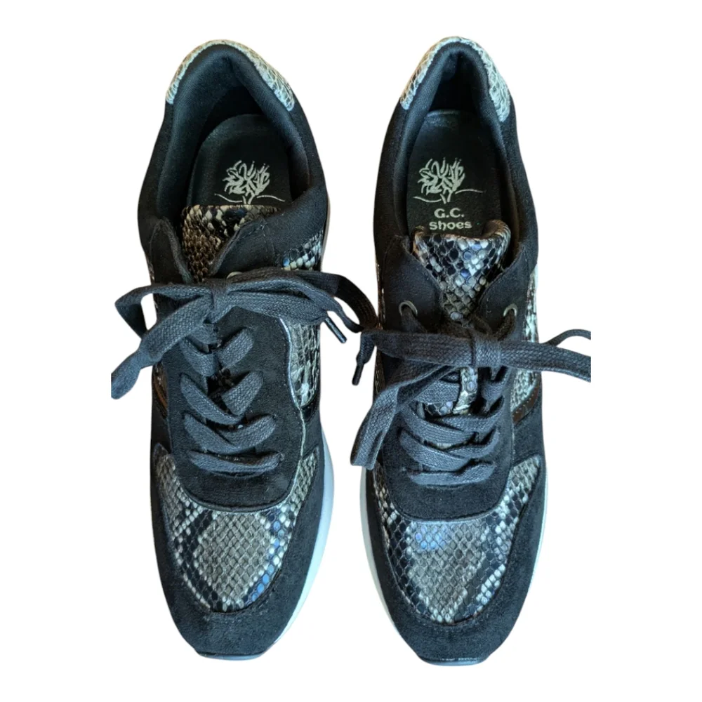 GC Shoes Black Faux Suede & Snakeskin Wedge Lace Up Shoes Women's Size 8.5 NWT
